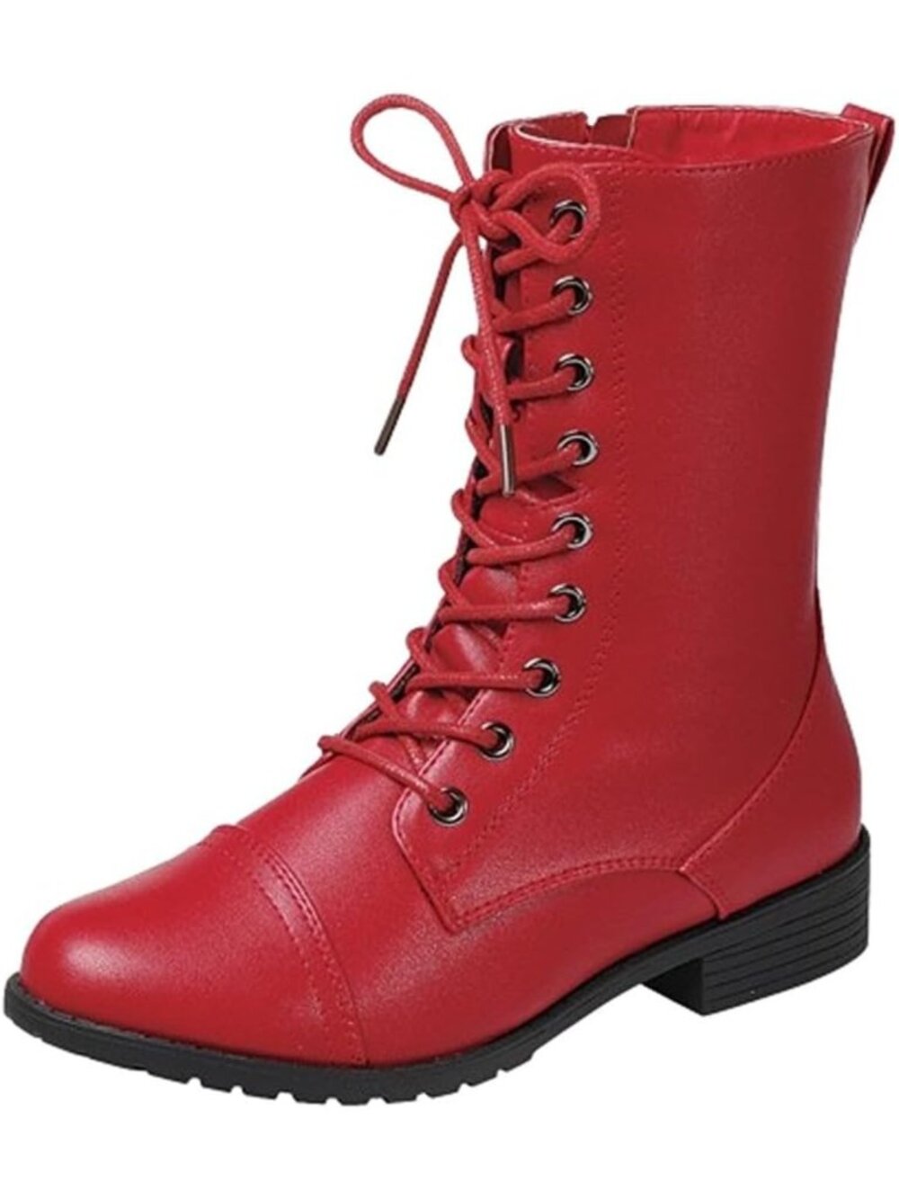 Stylish Women's Round Toe Lace-Up Military Combat Boots with Knit Ankle Cuff